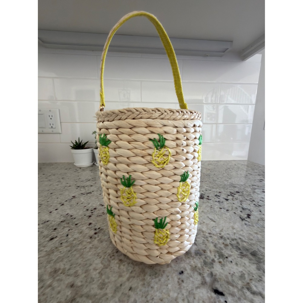 Rachel Ashwell Pineapple Straw Bucket Bag Yellow Handle